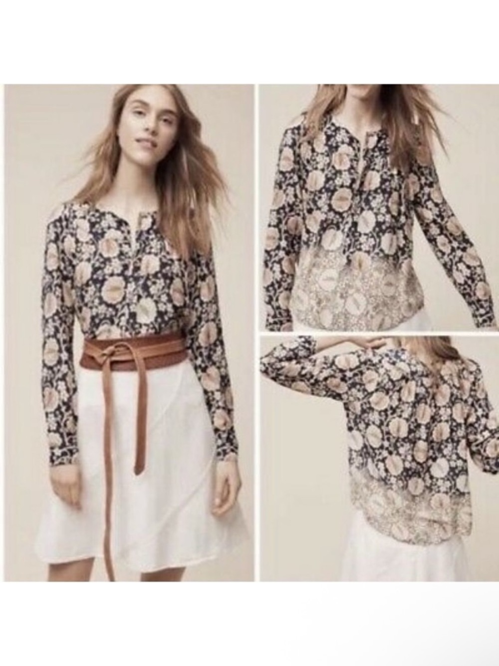 Anthropologie MAEVE Floral Ombre Button Front Top L
